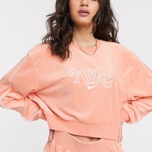 Nike Peach Terry Cloth Embroidered Cropped Sweatshirt